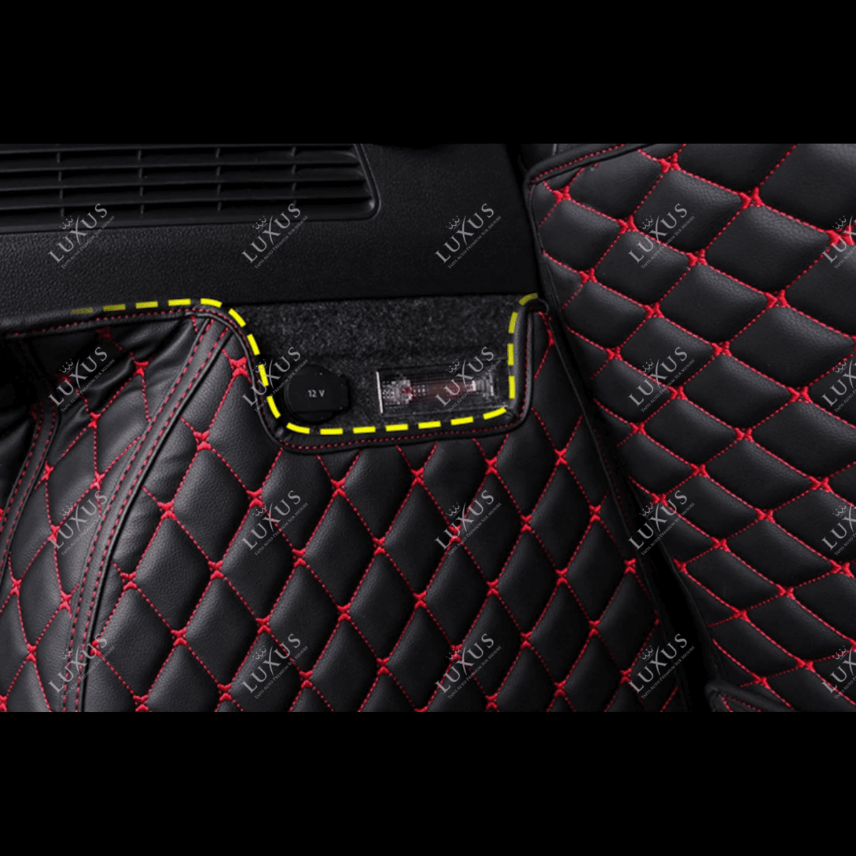 Tapis de Coffre Premium Sur Mesure Intégral 3D | Motif Losange | Noir & Surpiqûres Rouges