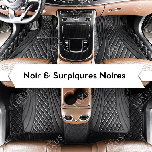 Tapis de Sol Premium Sur Mesure en 3D | Motif Hybride | Noir et Surpiqures Noires