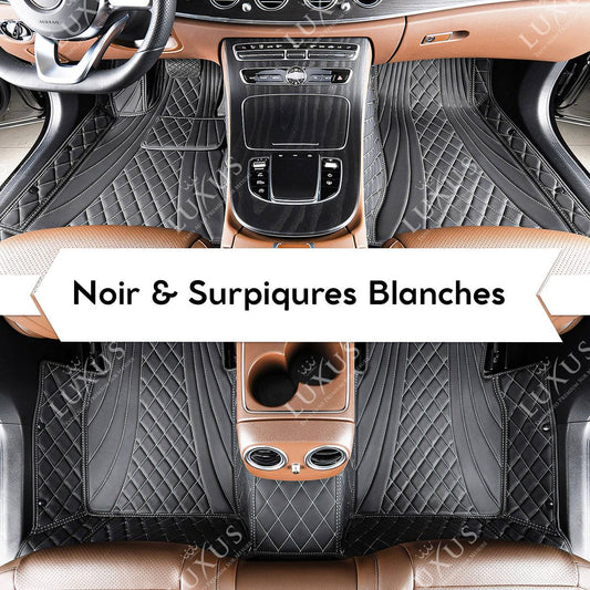 Tapis de Sol Premium Sur Mesure en 3D | Motif Hybride | Noir et Surpiqures Blanches