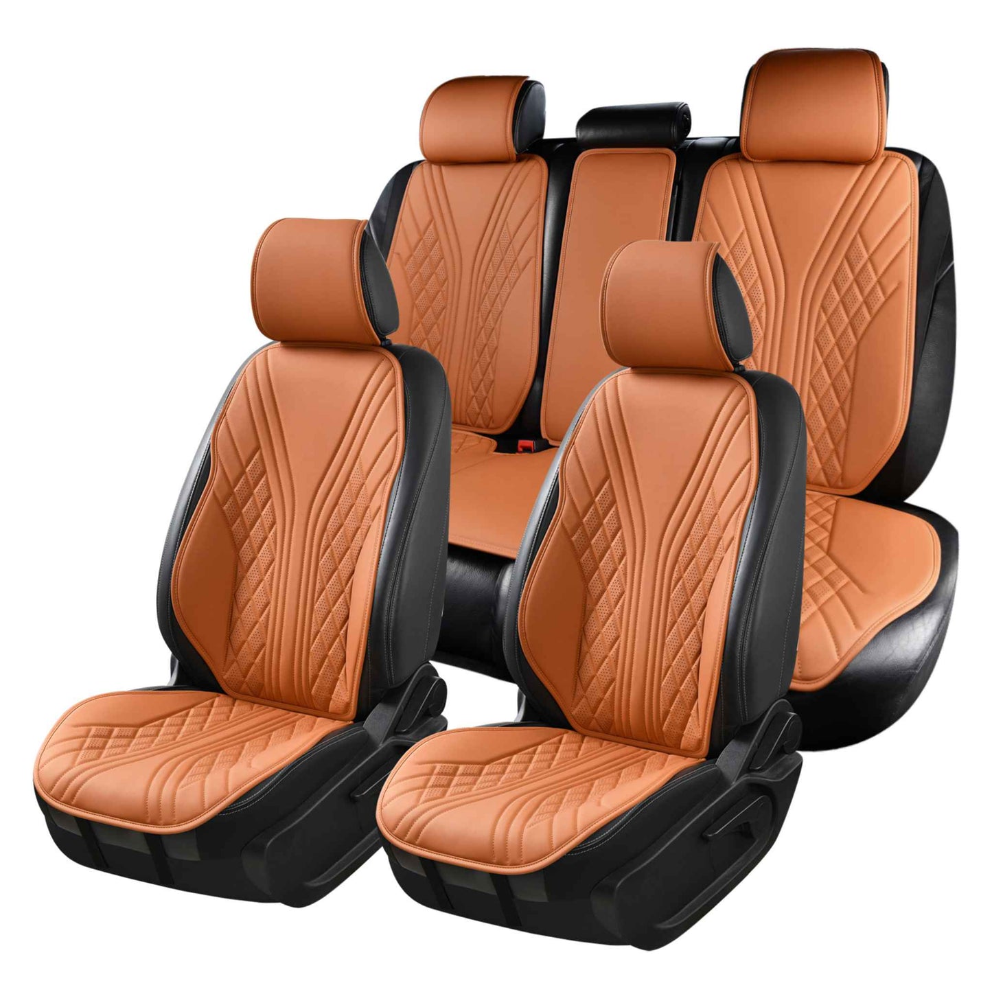 Luxus SeatSkin™ Housses de Siège en Similicuir à Motif Hybride | Marron Caramel