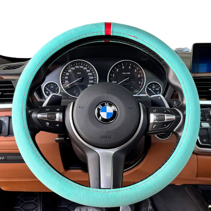 Couvre Volant Complet en Alcantara - Bleu Tiffany et Surpiqures Rouges
