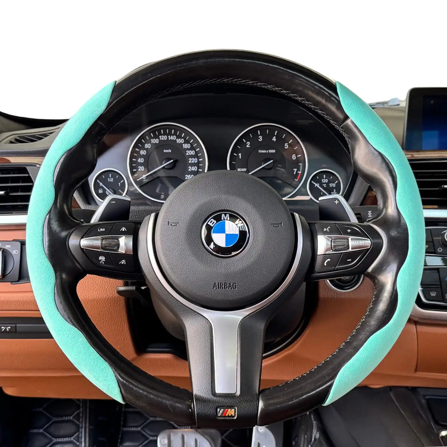 Couvre Volant Minimaliste en Alcantara - Grip Classic - Bleu Tiffany