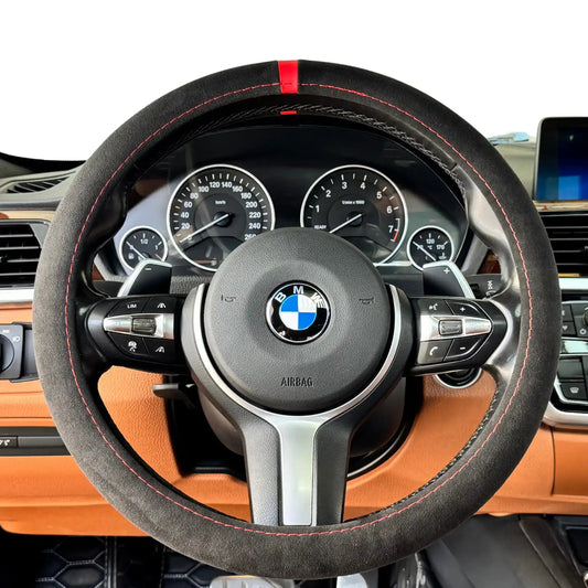 Couvre Volant Complet en Alcantara - Nero et Surpiqures Rouges