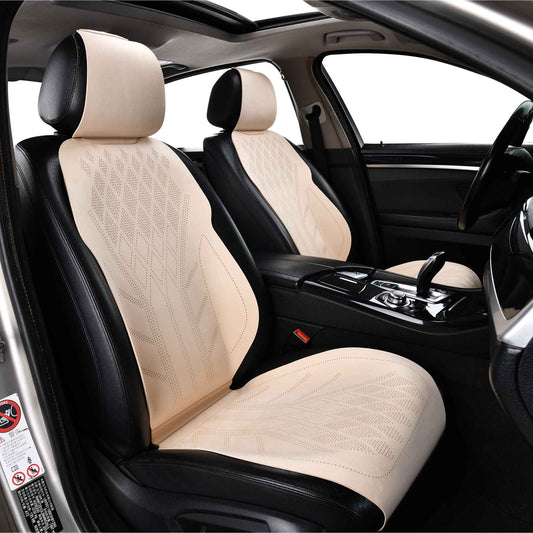 Luxus SeatSkin™ Housses de Siège sur Mesure en Suédine – Motif Losange Beige Crème