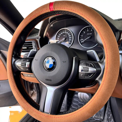 Couvre Volant Complet en Alcantara - Marron Arancio et Surpiqures Rouges