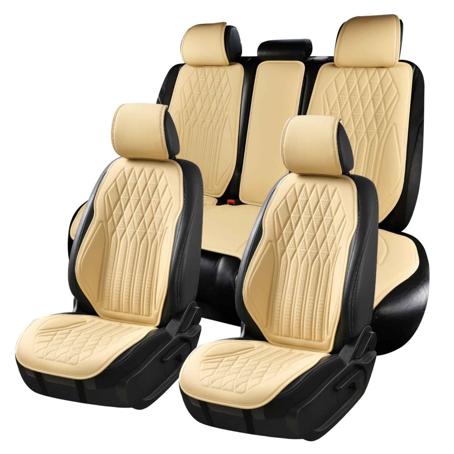Luxus SeatSkin™ Housses de Siège en Similicuir à Motif Losanges | Beige Crème
