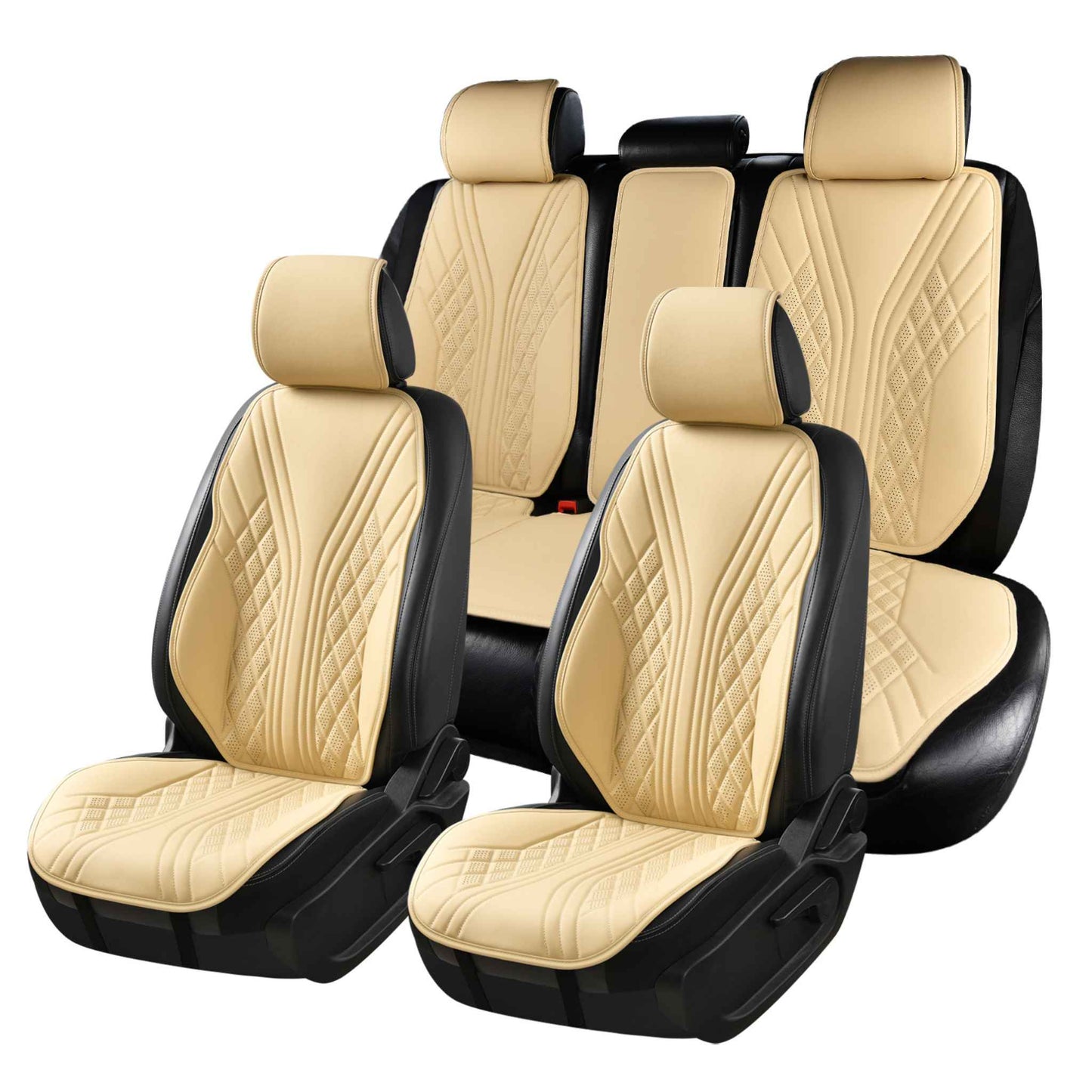 Luxus SeatSkin™ Housses de Siège en Similicuir à Motif Hybride | Beige Crème