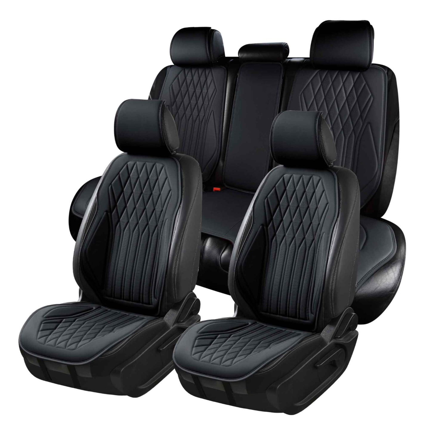 Luxus SeatSkin™ Housses de Siège en Similicuir à Motif Losanges | Noir Onyx