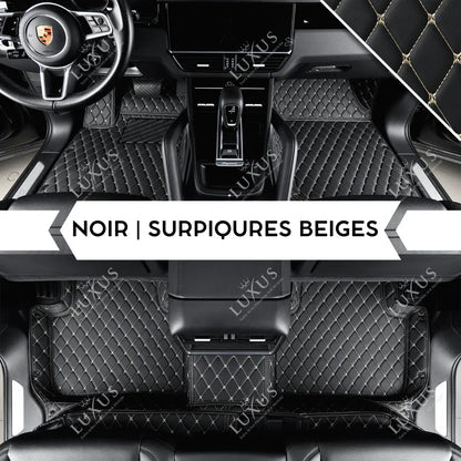 Tapis de Sol Premium Sur Mesure en 3D | Motif Losange | Noir & Surpiqûres Beiges