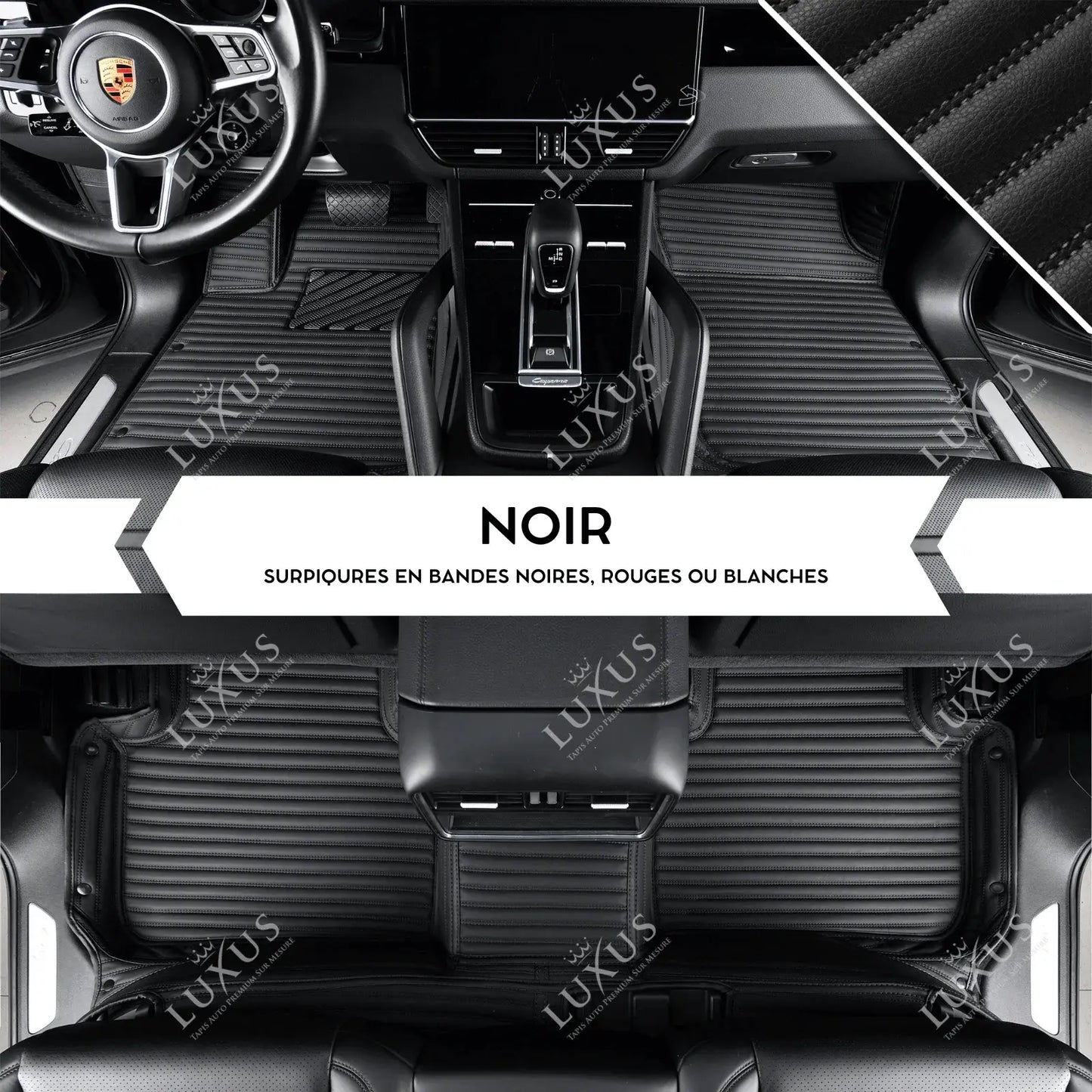 Tapis de Sol Premium Sur Mesure en 3D | Motif Bandes | Noir