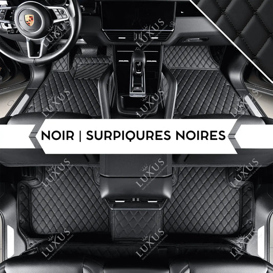 Tapis de Sol Premium Sur Mesure en 3D | Motif Losange | Noir & Surpiqûres Noires