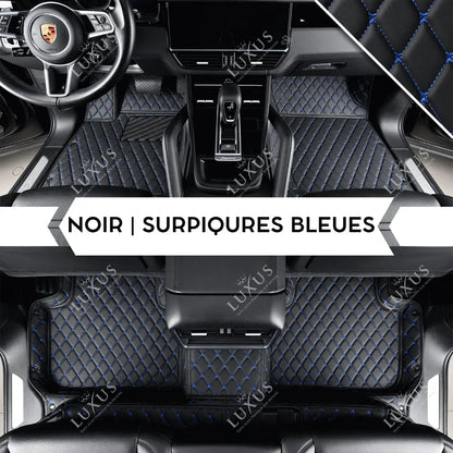 Tapis de Sol Premium Sur Mesure en 3D | Motif Losange | Noir & Surpiqûres Bleues