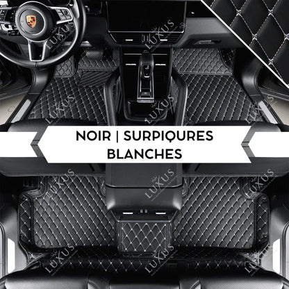 Tapis de Sol Premium Sur Mesure en 3D | Motif Losange | Noir & Surpiqûres Blanches