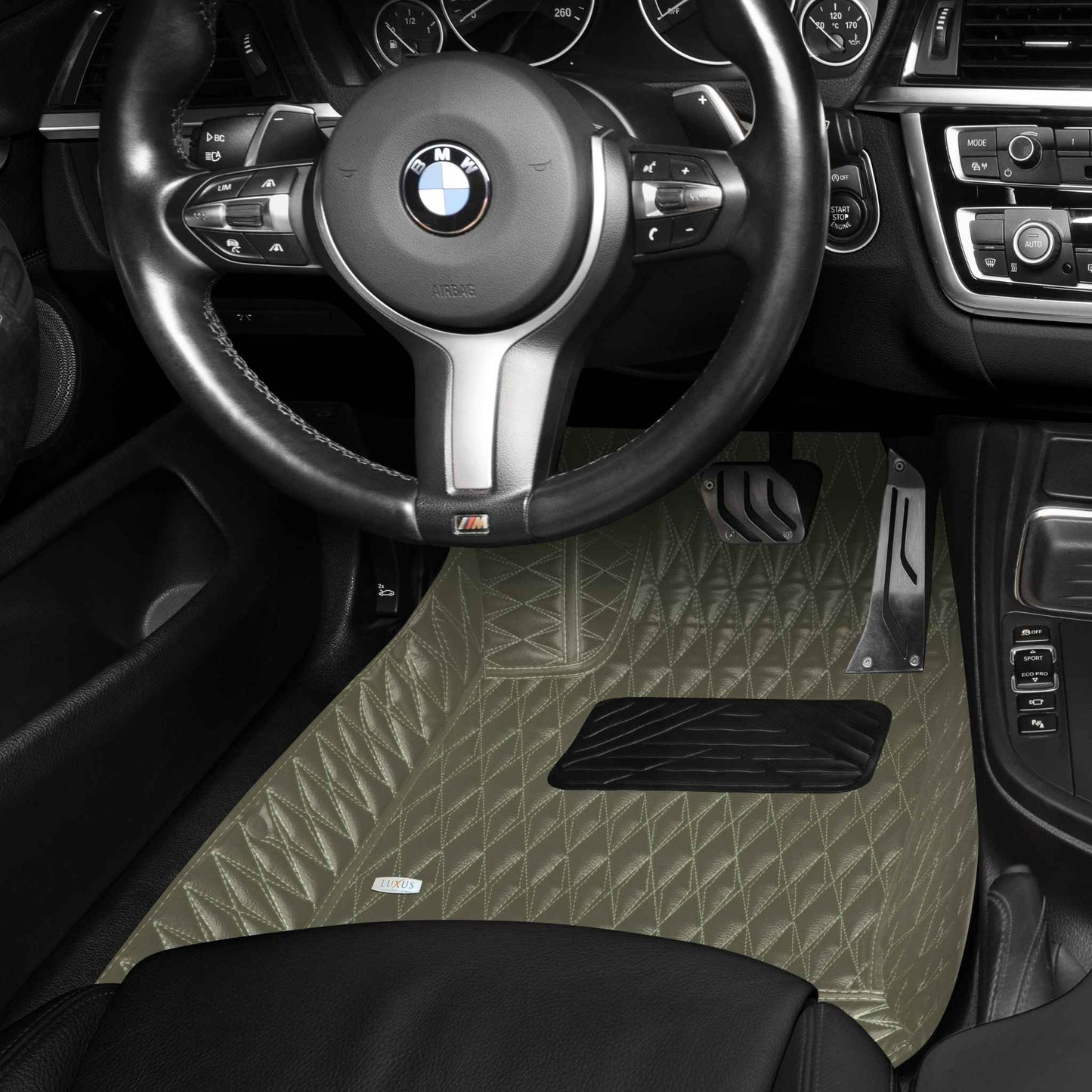 Tapis de Sol Premium Sur Mesure en 3D | Motif Double Losange | Brun Kaki