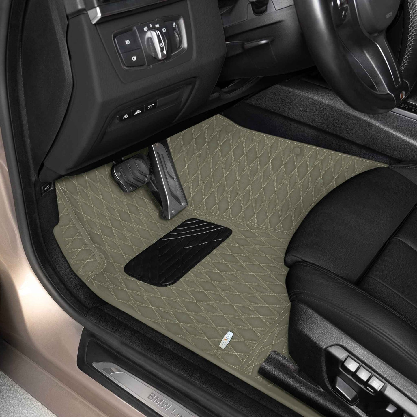 Tapis de Sol Premium Sur Mesure en 3D | Motif Double Losange | Brun Kaki