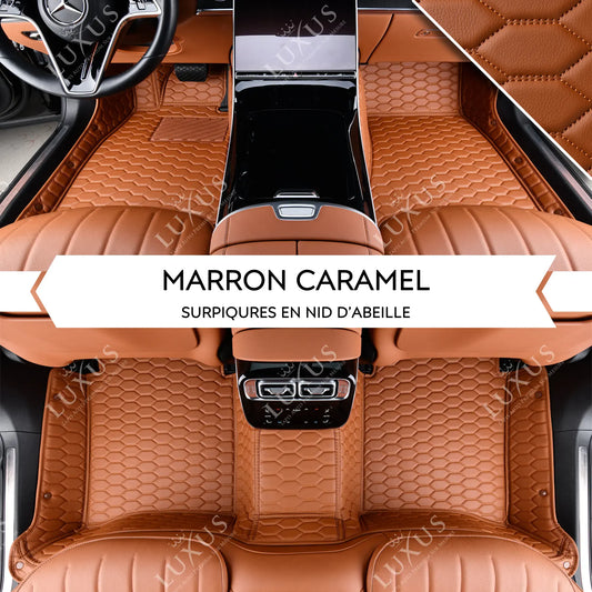 Tapis de Sol Premium Sur Mesure en 3D | Motif Nid d'Abeille | Marron Caramel