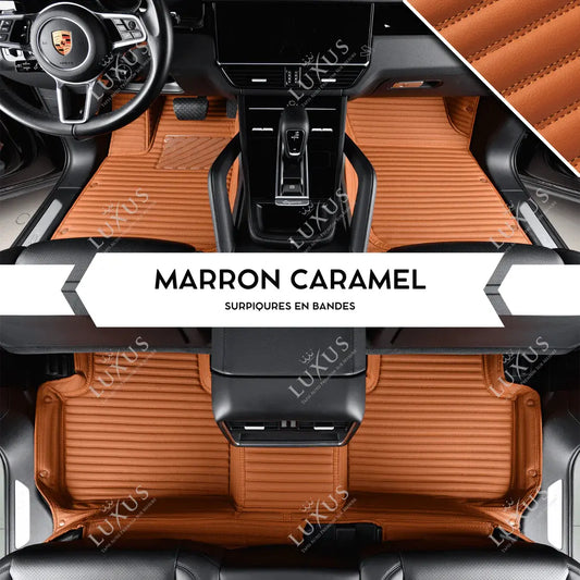Tapis de Sol Premium Sur Mesure en 3D | Motif Bandes | Marron Caramel