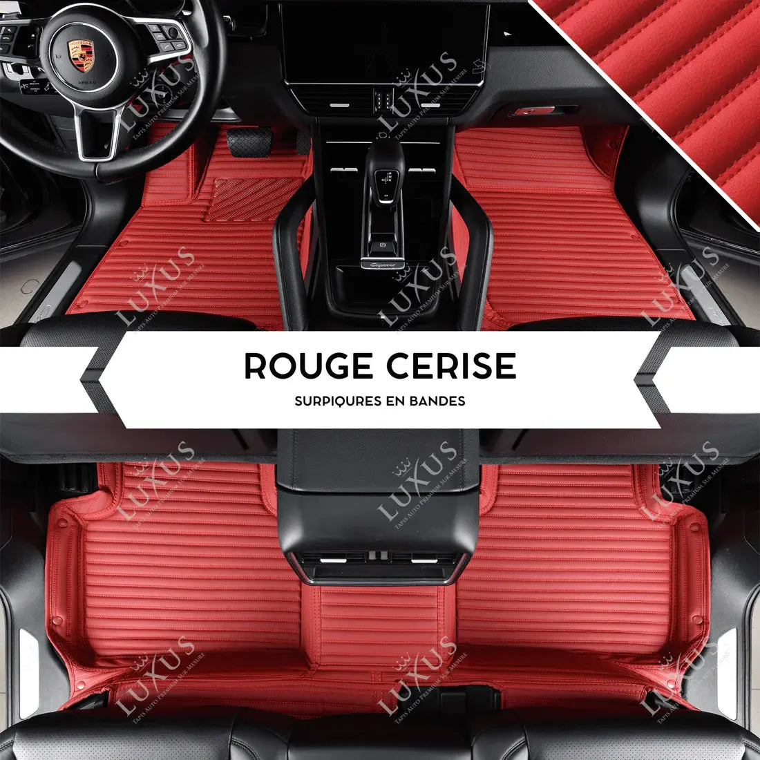 Tapis de Sol Premium Sur Mesure en 3D | Motif Bandes | Rouge Cerise