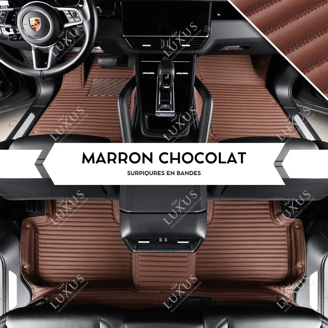 Tapis de Sol Premium Sur Mesure en 3D | Motif Bandes | Marron Chocolat