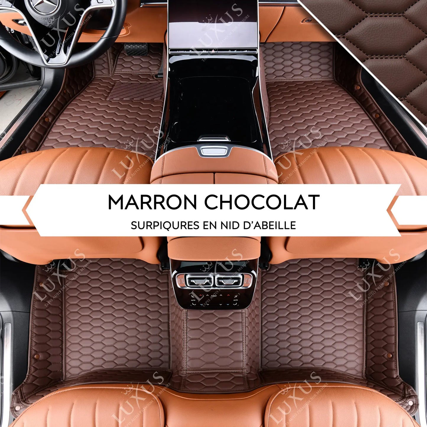 Tapis de Sol Premium Sur Mesure en 3D | Motif Nid d'Abeille | Marron Chocolat