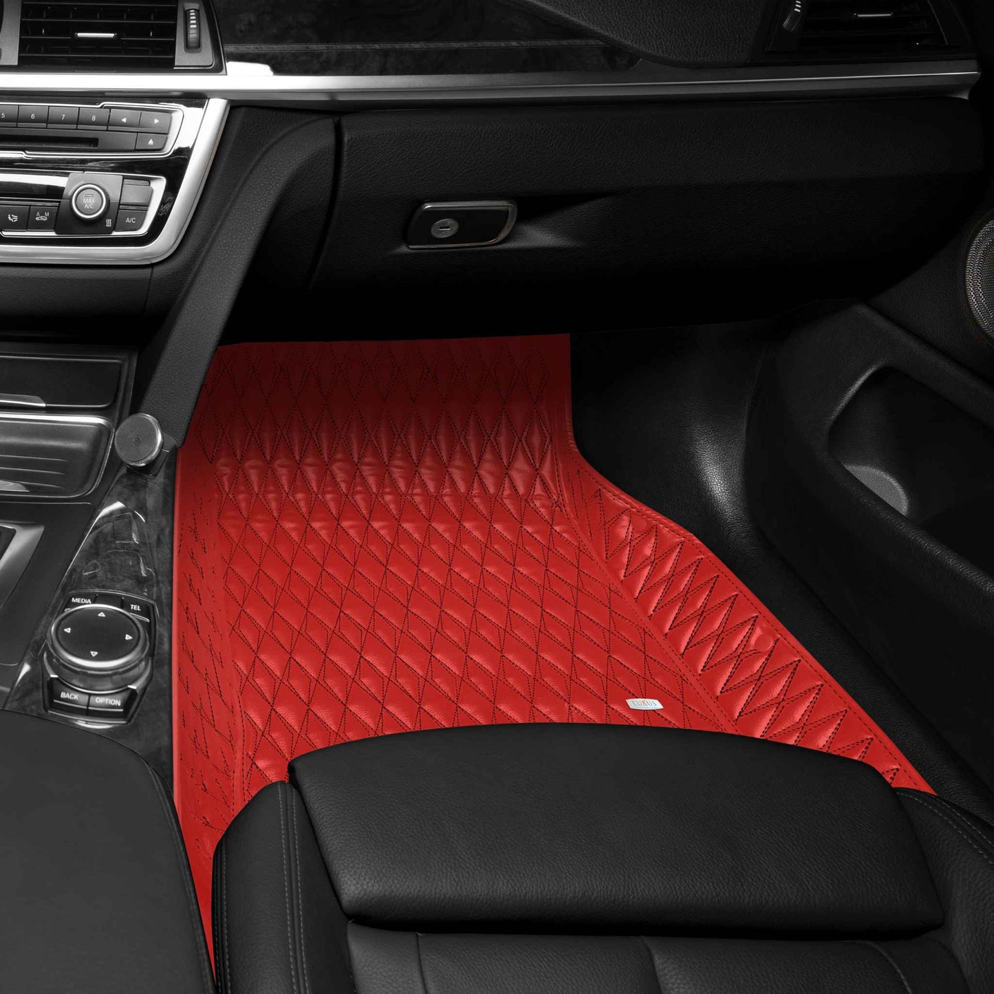 Tapis de Sol Premium Sur Mesure en 3D | Motif Double Losange | Rouge Ferrari & Surpiqûres Noires