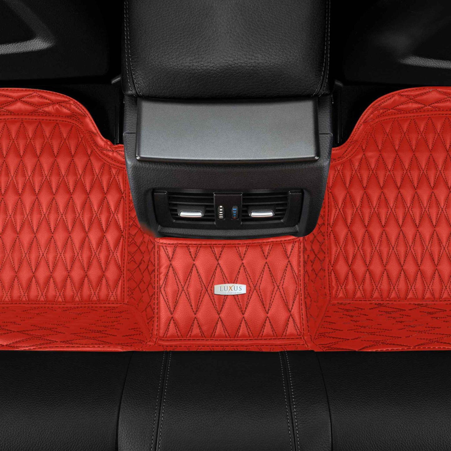 Tapis de Sol Premium Sur Mesure en 3D | Motif Double Losange | Rouge Ferrari & Surpiqûres Noires