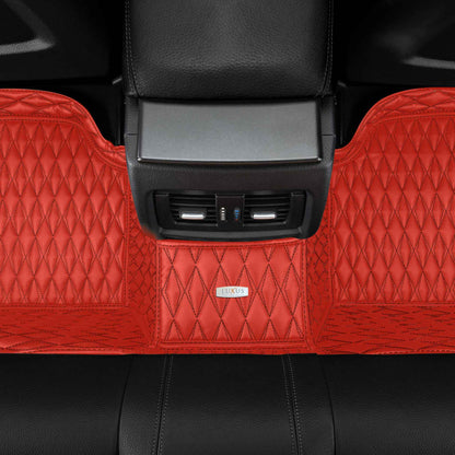 Tapis de Sol Premium Sur Mesure en 3D | Motif Double Losange | Rouge Ferrari & Surpiqûres Noires