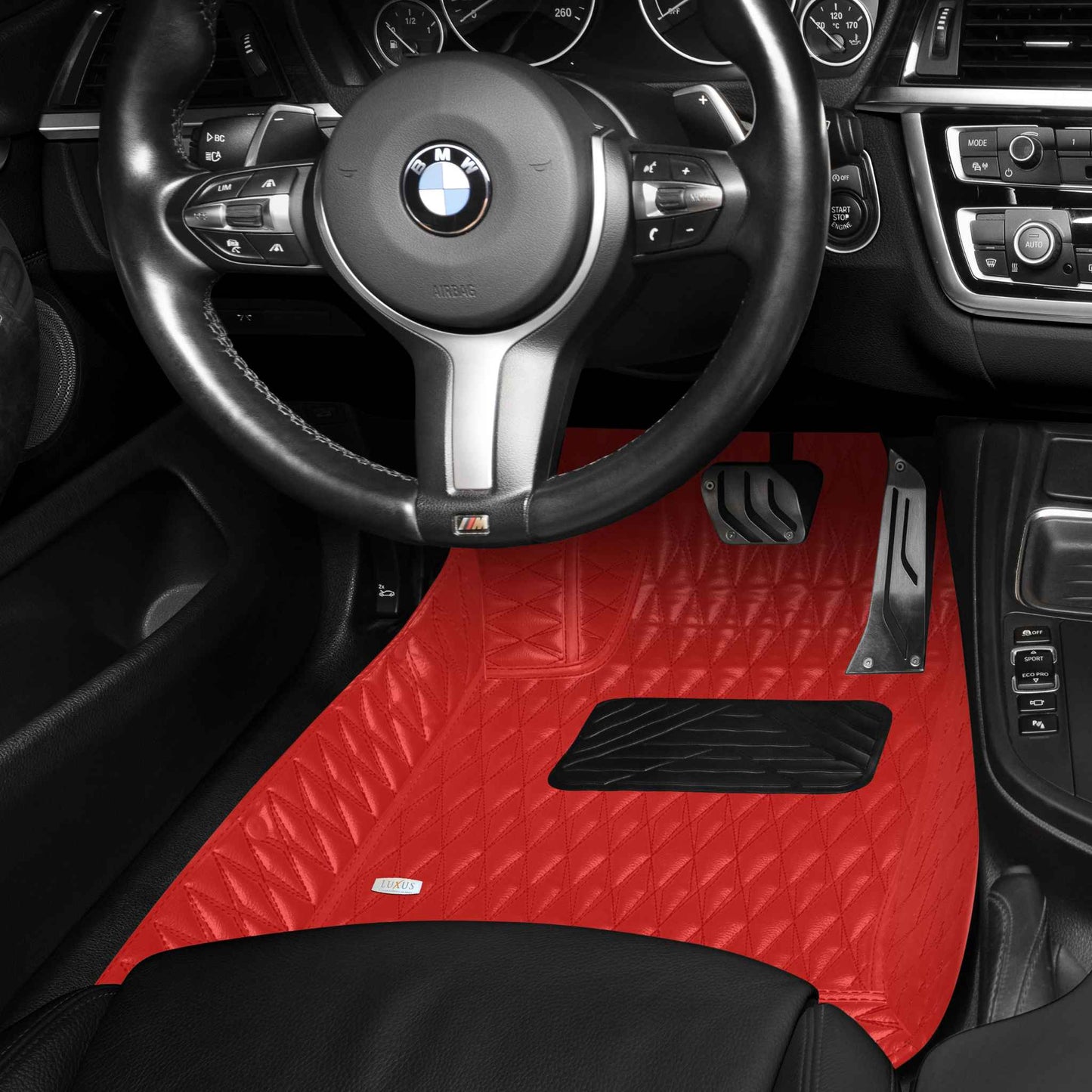 Tapis de Sol Premium Sur Mesure en 3D | Motif Double Losange | Rouge Ferrari