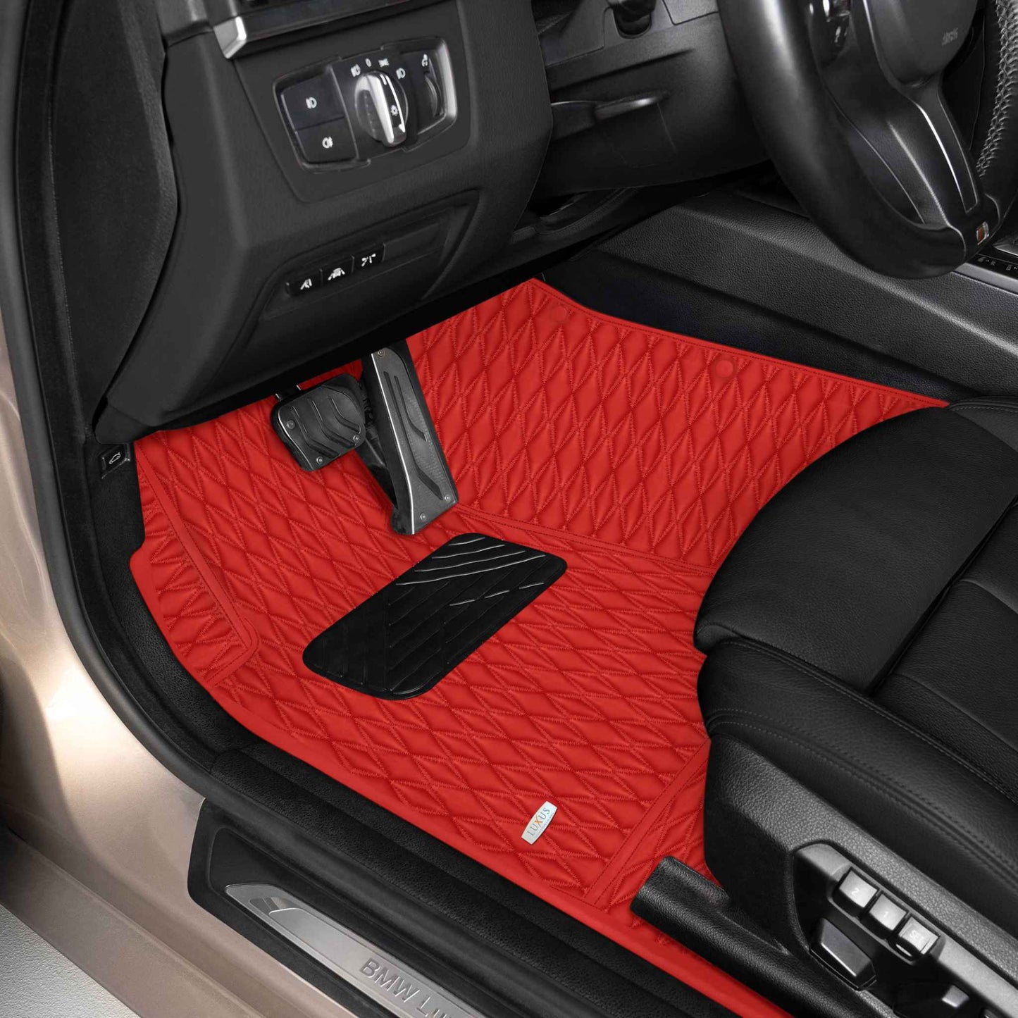 Tapis de Sol Premium Sur Mesure en 3D | Motif Double Losange | Rouge Ferrari