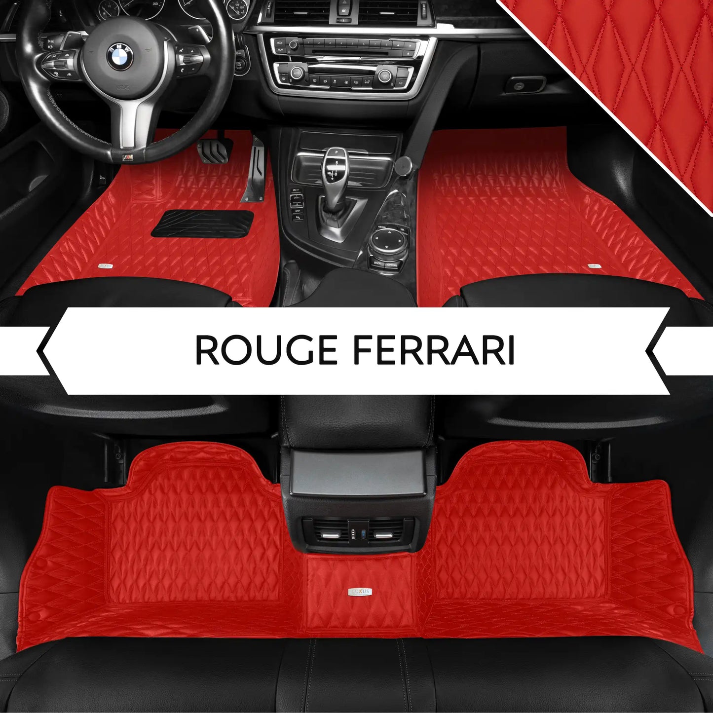 Tapis de Sol Premium Sur Mesure en 3D | Motif Double Losange | Rouge Ferrari