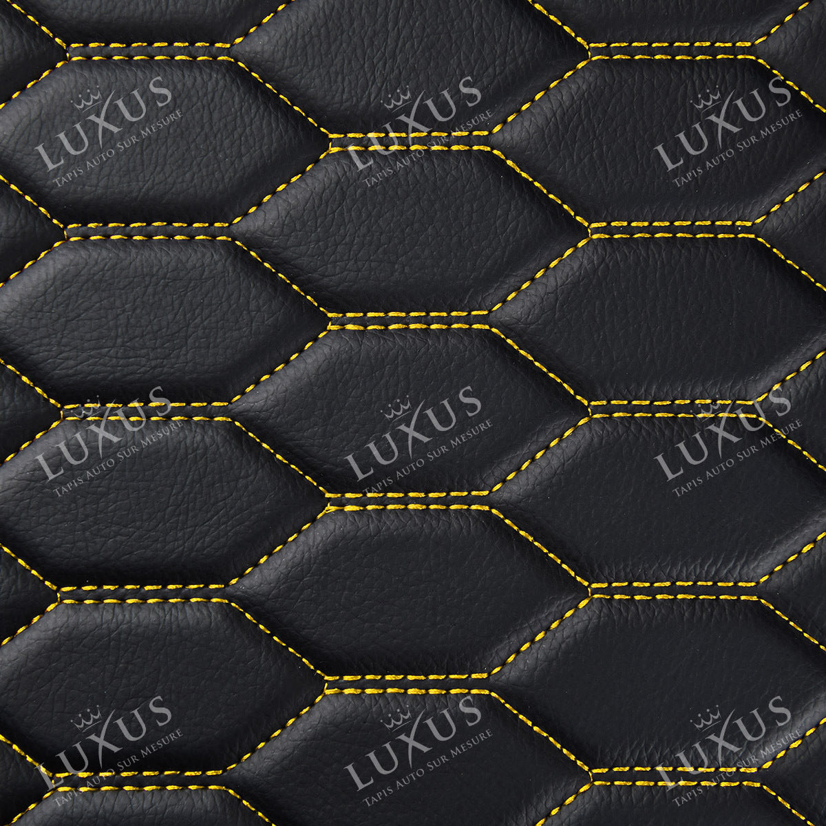 Tapis de Coffre Premium Sur Mesure Intégral 3D | Motif Nid d'Abeille | Noir et Surpiqures Jaunes