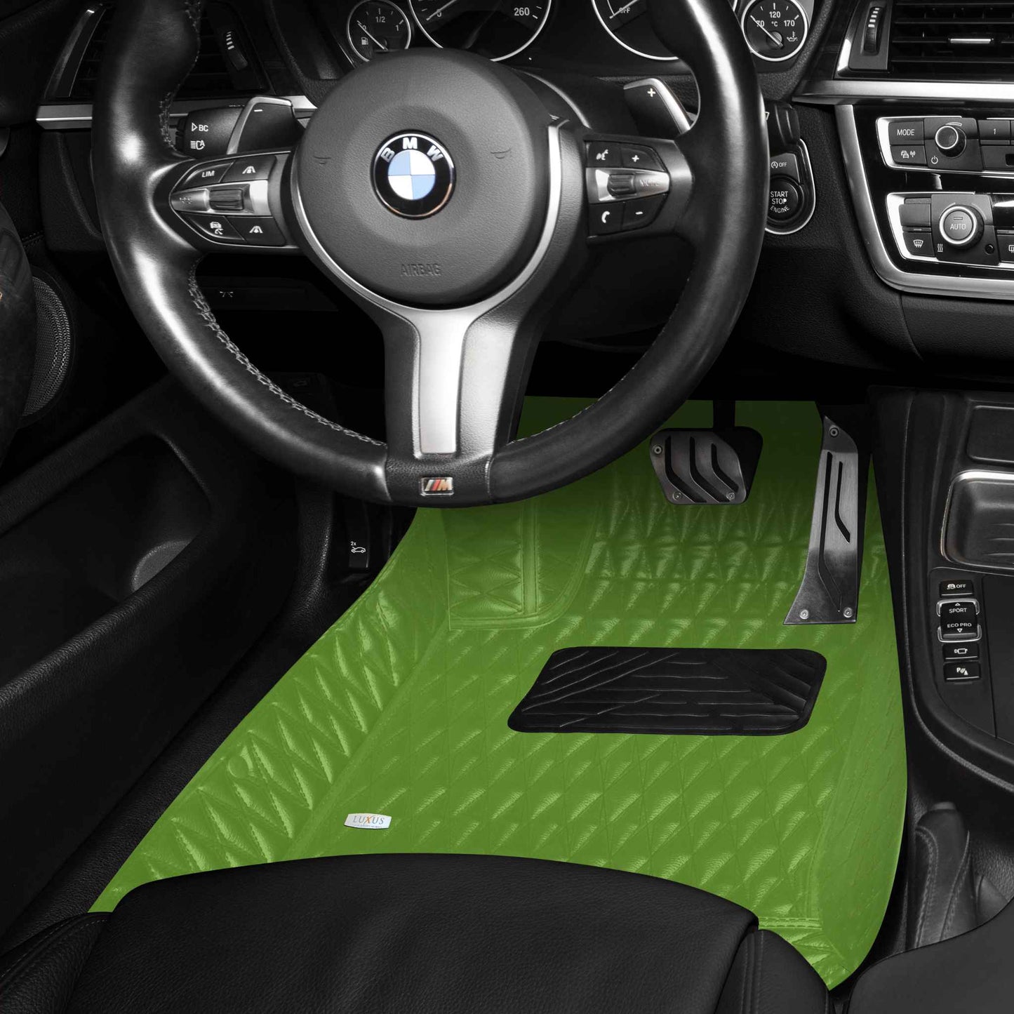 Tapis de Sol Premium Sur Mesure en 3D | Motif Double Losange | Vert Electrique