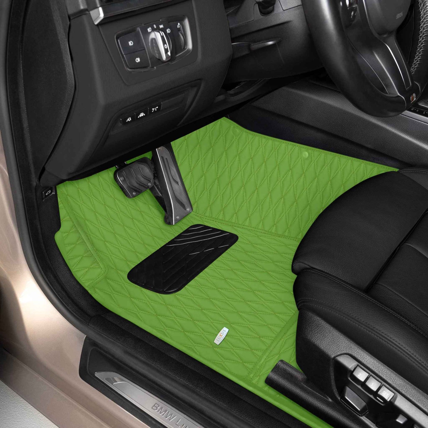 Tapis de Sol Premium Sur Mesure en 3D | Motif Double Losange | Vert Electrique