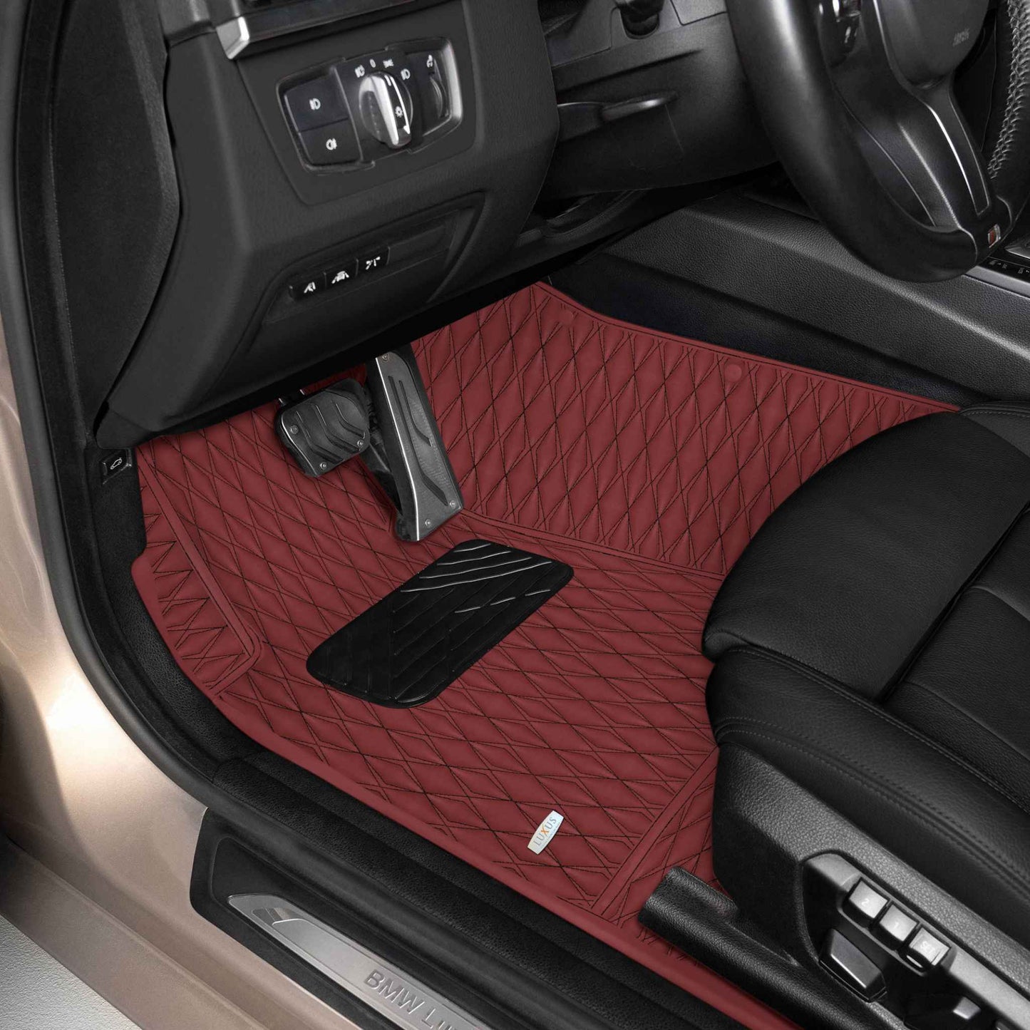 Tapis de Sol Premium Sur Mesure en 3D | Motif Double Losange | Rouge Bordeaux