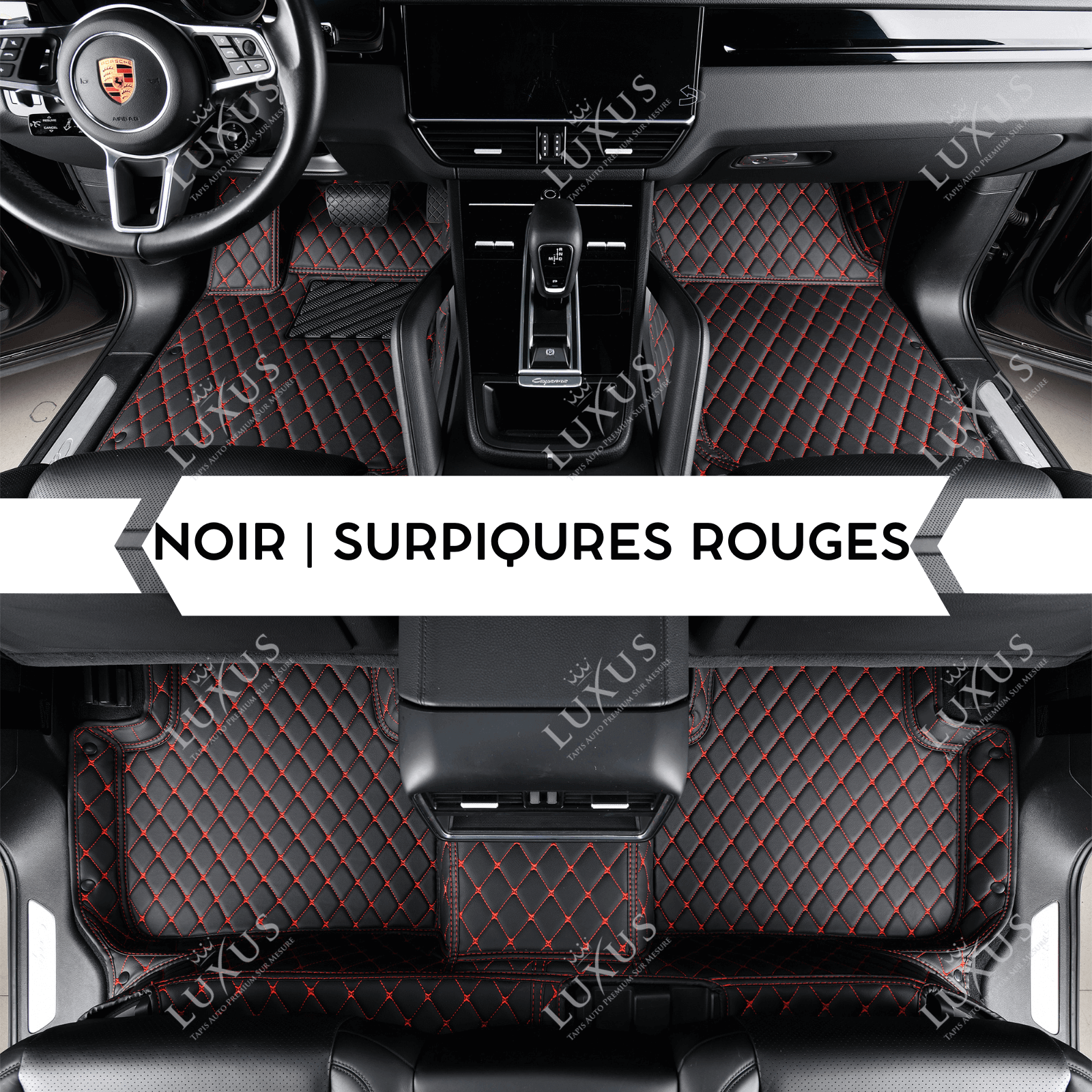 Tapis de Sol Premium Sur Mesure Noir et Surpiqures Rouges