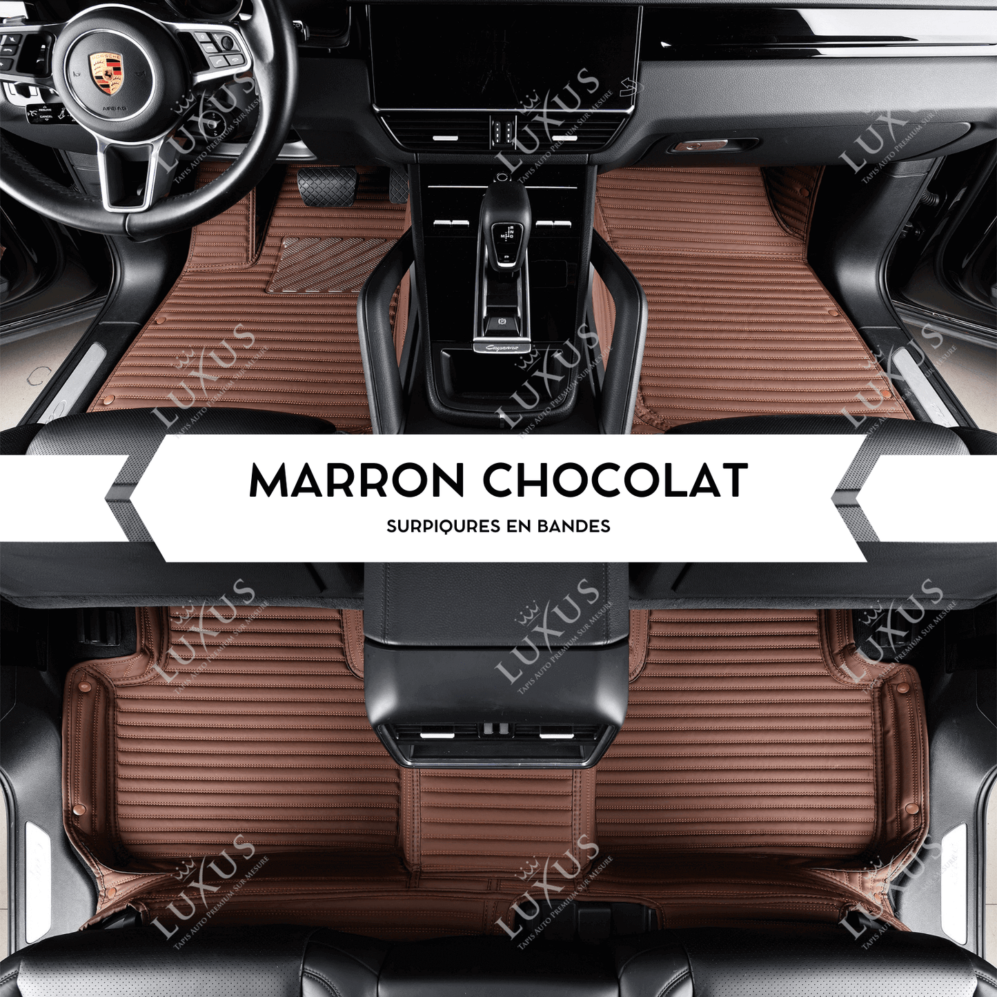 Tapis de Sol Premium Sur Mesure en 3D | Motif Bandes | Marron Chocolat